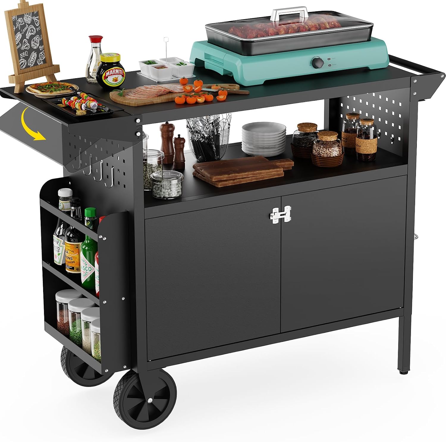 Outdoor Camping Table With Storage - عربة شواء خارجية مع طاولة تخزين