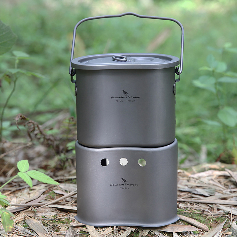 Outdoor Camping Wood Stove - طقم أواني طهي من التيتانيوم بلا