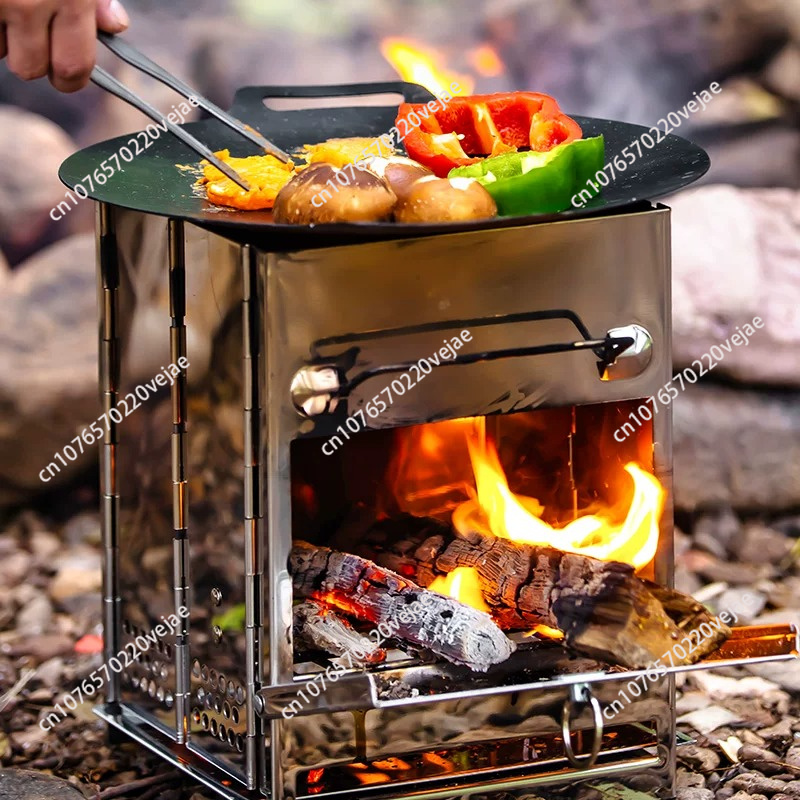 مواقد حطب بتصميم عصري، محمولة، - مراجعة Outdoor Camping Wood Stove وسعره
