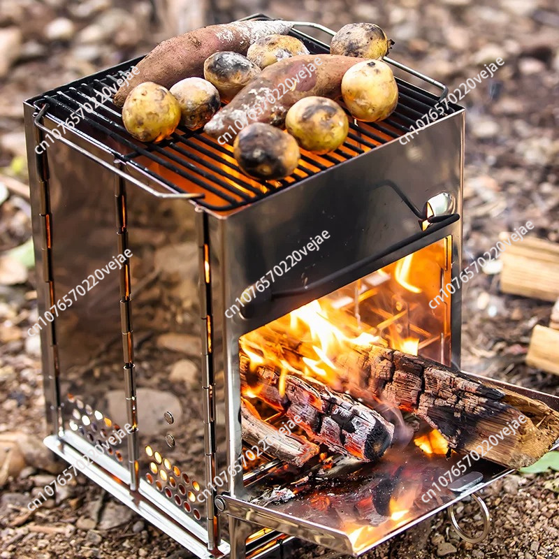 مواقد حطب بتصميم عصري، محمولة، - مراجعة Outdoor Camping Wood Stove وسعره