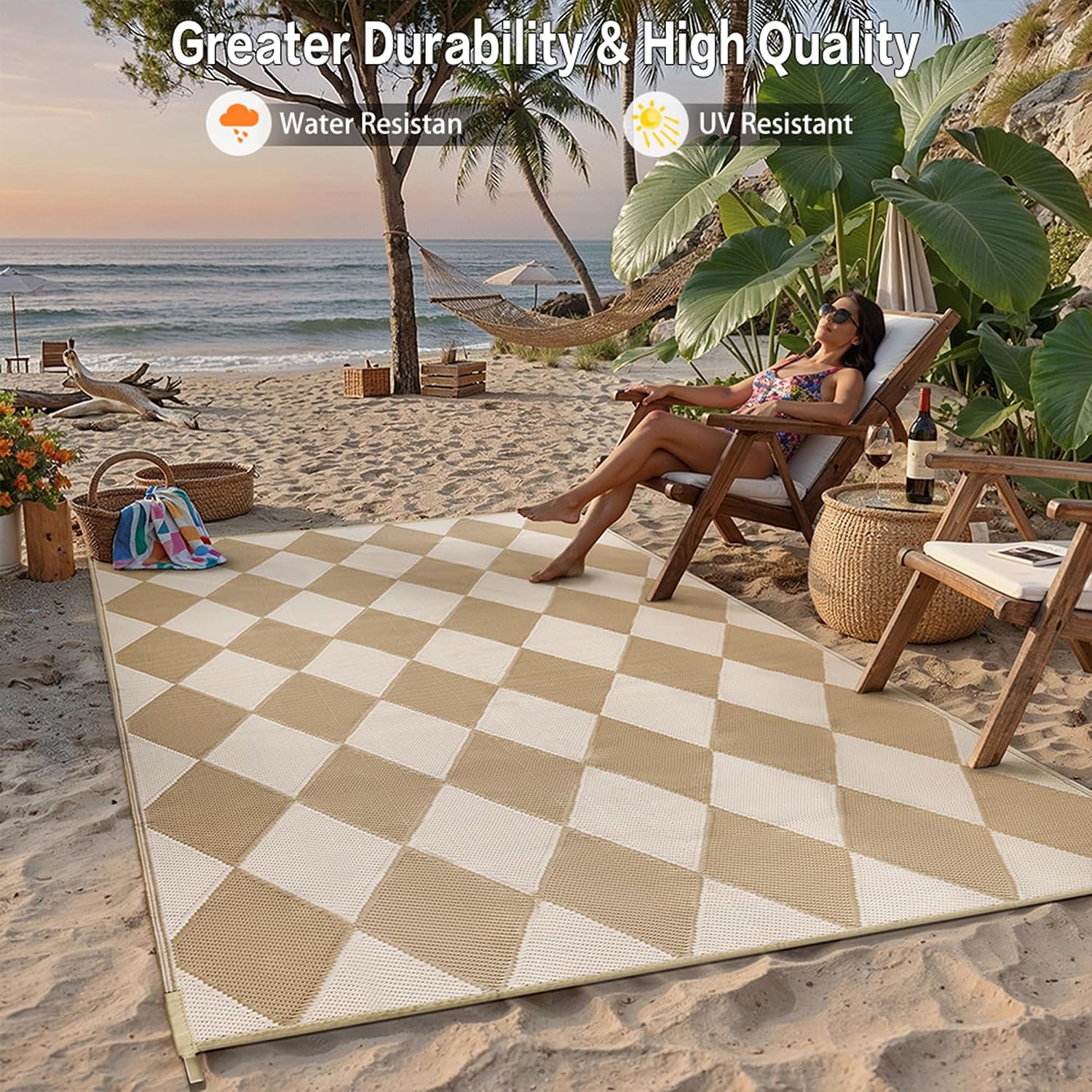 سجادة بلاستيكية خارجية مقاومة  - مراجعة Outdoor Camping Rugs 8X10 وسعره