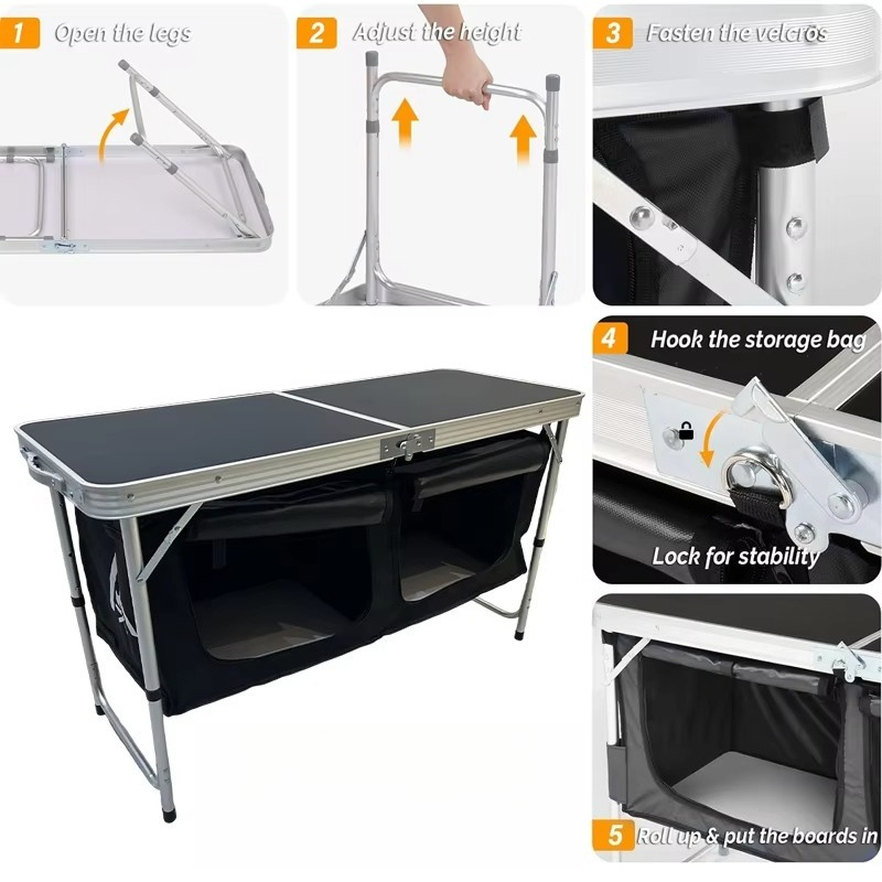طاولة مطبخ محمولة قابلة للطي م - مراجعة Outdoor Camping Table With Storage وسعره