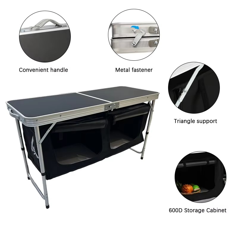 طاولة مطبخ محمولة قابلة للطي م - مراجعة Outdoor Camping Table With Storage وسعره