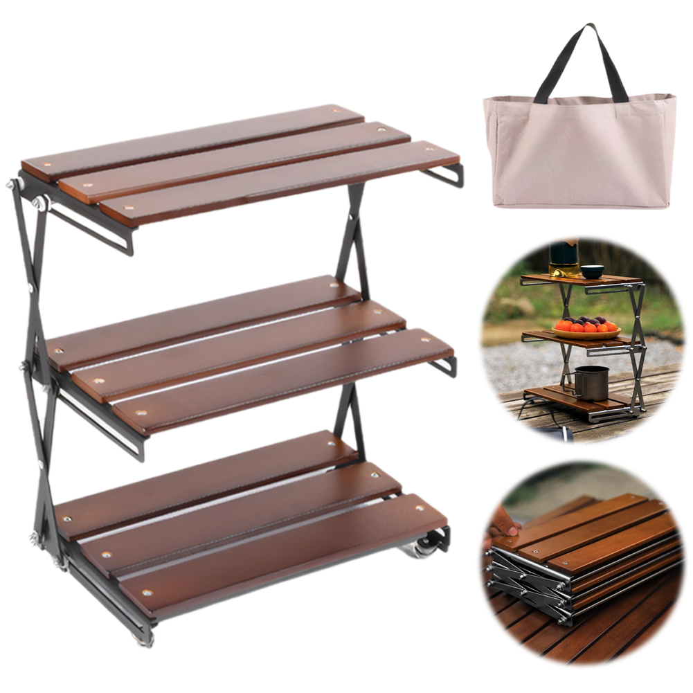 رف تخزين خشبي قابل للطي بثلاث  - مراجعة Outdoor Camping Table With Storage وسعره
