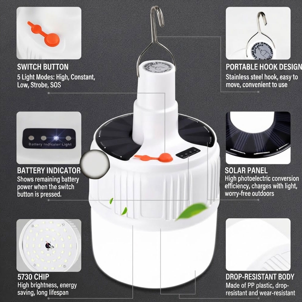 ضوء شمسي LED يعمل بالطاقة الشم - مراجعة Outdoor Camping Ideas وسعره